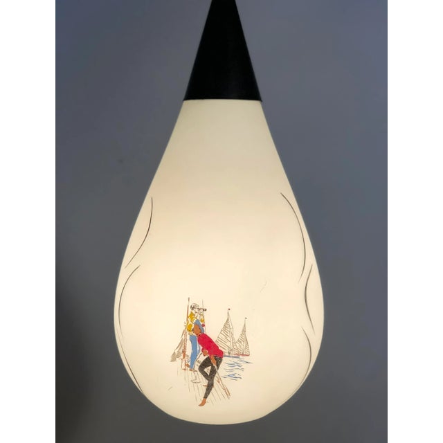 Vintage Mid Century Nautical Pendant Light with Painted Scenes For Sale - Image 12 of 13