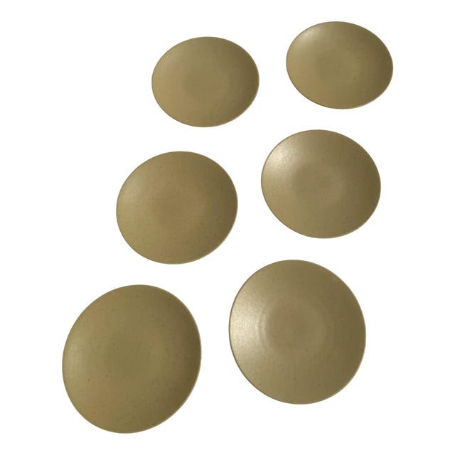 Vintage Natural Stoneware Dessert Plates, 1980s, Set of 6 For Sale