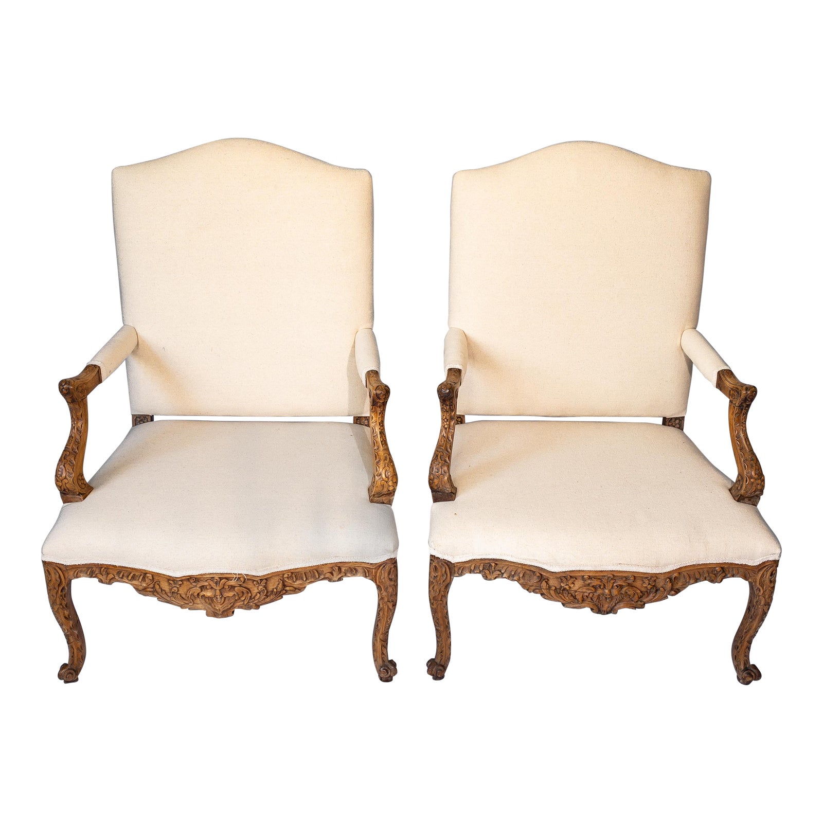 Pair of 19th Century French Louis XV Style Carved Wooden Arm Chairs ...