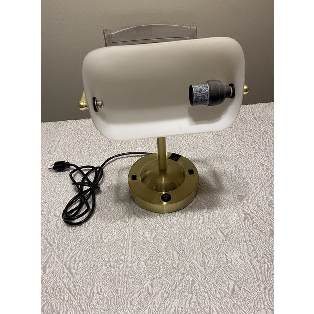 Vintage White Glass Shade Bankers Desk Lamp For Sale - Image 4 of 5