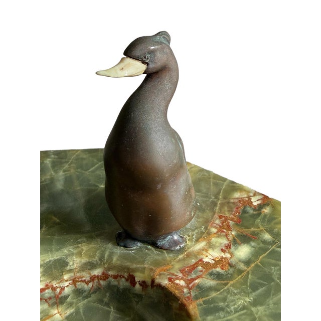 Art Deco Style Green Onyx & Bronze Duck Vide-Poche, Mid-Century European Catchall For Sale - Image 4 of 8