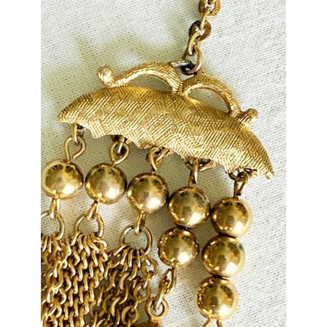 Vintage 1970s Gold Tone Multi-Strand Tassel Bib Necklace, Etruscan Revival Style For Sale - Image 13 of 16