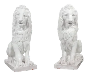 Facing Early to Mid-20th Century Regal, Majolica Lion Figures - A Pair