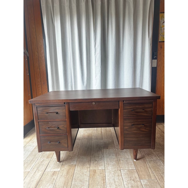 Vintage MCM Wood Veneer Desk For Sale - Image 11 of 12