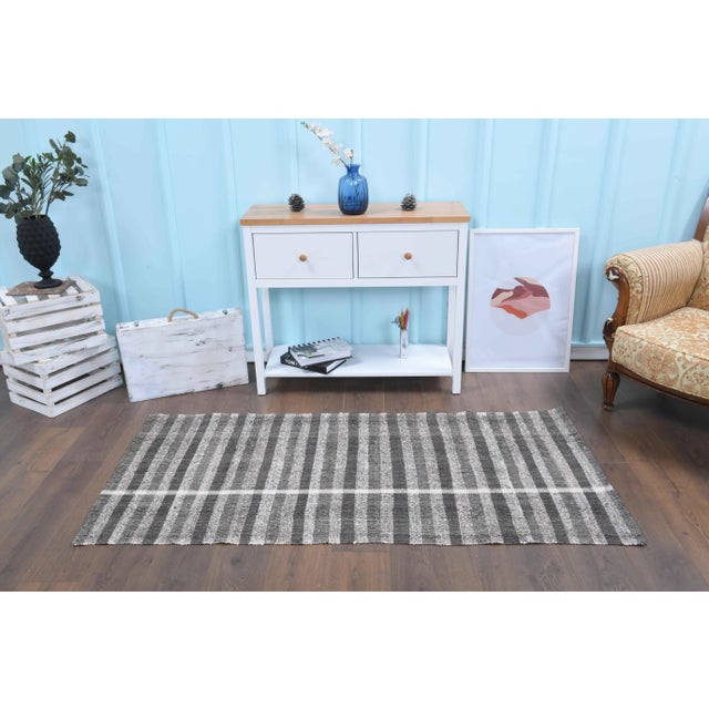 Boho Chic Vintage Turkish Hand-Knotted Wool Cotton Beige Kilim Runner Rug For Sale - Image 3 of 10