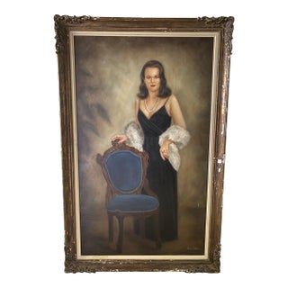 Signed and Framed Oversized Vintage Portrait of a Lady For Sale