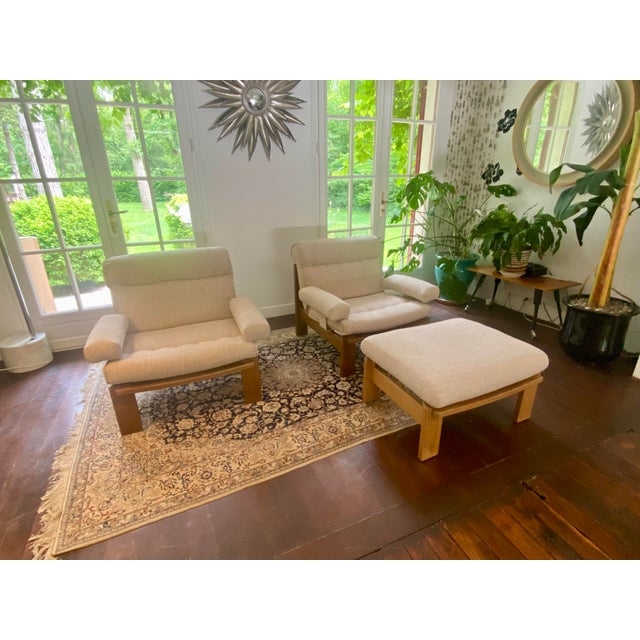 1980s Armchairs and Ottoman attributed to Rolf Benz, Germany, 1980s, Set of 3 For Sale - Image 5 of 13