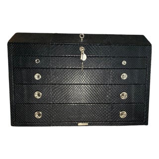 Elisabeth Weinstock Large Black Bespoke Snakeskin 4-Drawer Luxury Jewelry Chest / Case - Rare For Sale