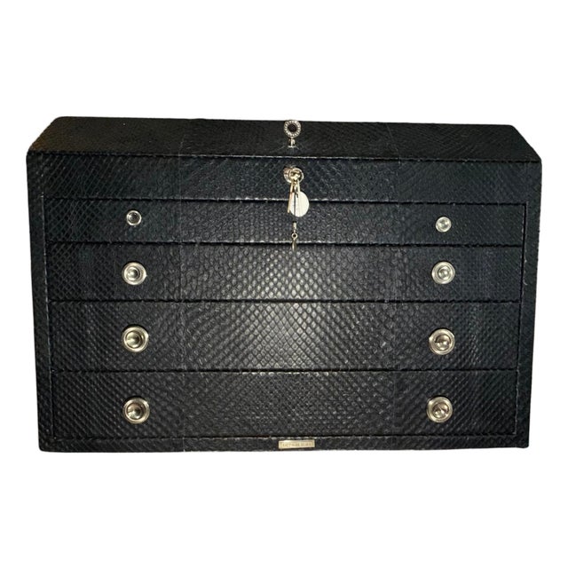Elisabeth Weinstock Large Black Bespoke Snakeskin 4-Drawer Luxury Jewelry Chest / Case - Rare For Sale