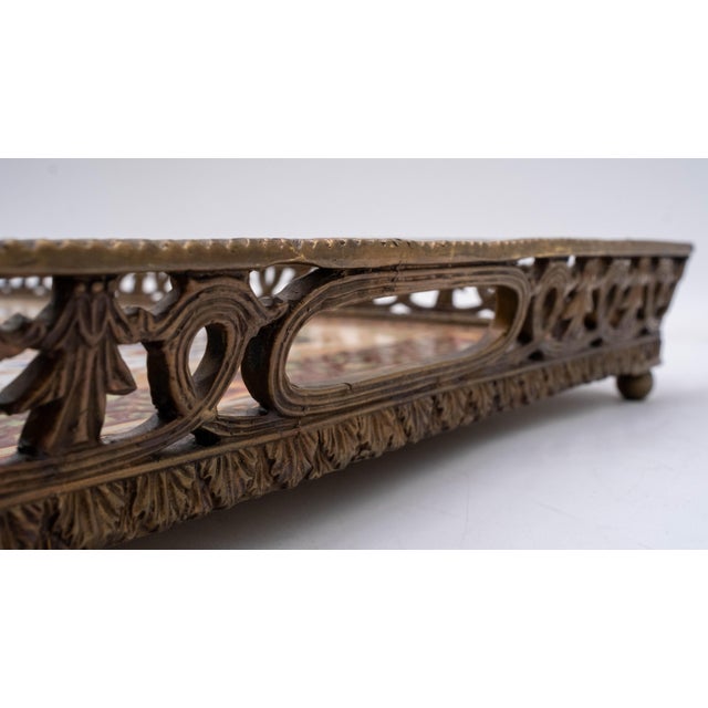 Bronze Heavy Castilian Hand Painted Bronze & Porcelain Serving Tray For Sale - Image 8 of 15