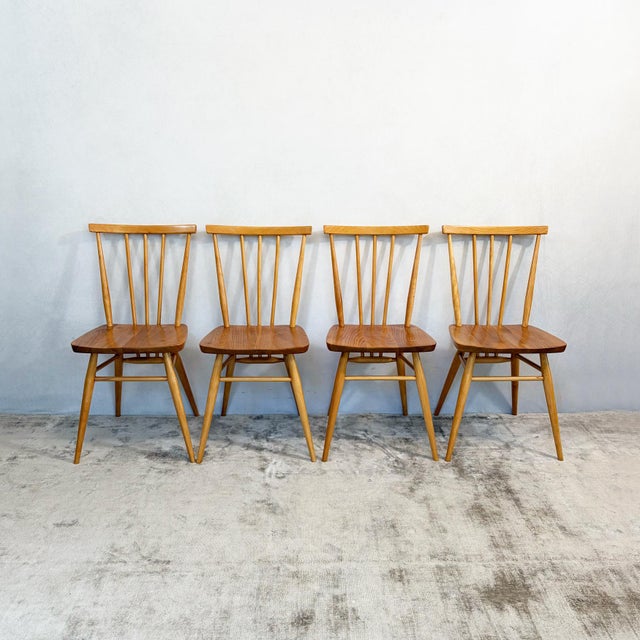 Mid-Century Modern Elm and Beech 391 Dining Chairs by Lucian Ercolani for Ercol, 1980s, Set of 4 For Sale - Image 3 of 16