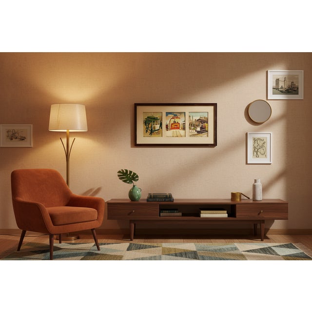 1944 Signed Marion Cunningham San Francisco Cable Car Serigraph Triptych, Mid-Century Modern Sf Wall Art, Vintage Wwii Era Silkscreen Set For Sale - Image 13 of 13