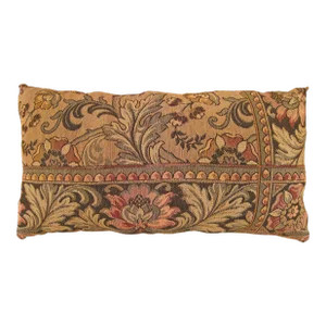 1910 Decorative Antique Jacquard Tapestry Pillow with Floral Elements Allover