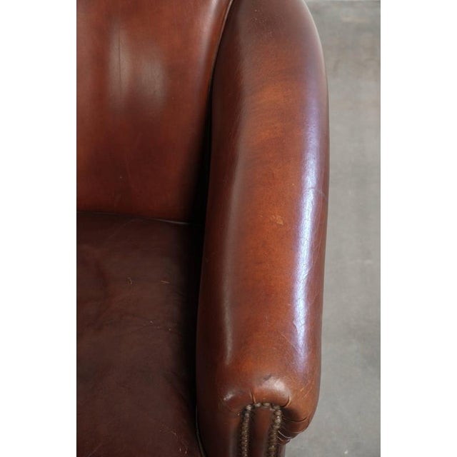 Sheepskin Club Armchairs in Dark Cognac, Set of 2 For Sale - Image 9 of 15