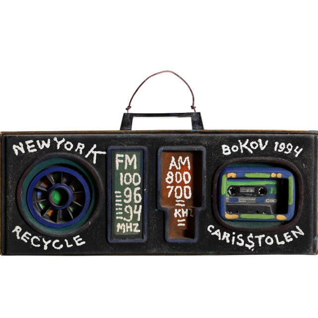 Konstantin Bokov, Car Is Stolen, Found Art Collage on Cardboard, Signed and Dated For Sale