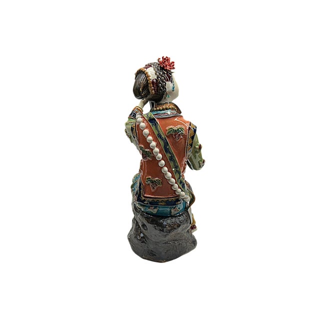 1990s Chinese Porcelain Qing Style Dressing Playing Pipa Lady Figure For Sale - Image 5 of 5