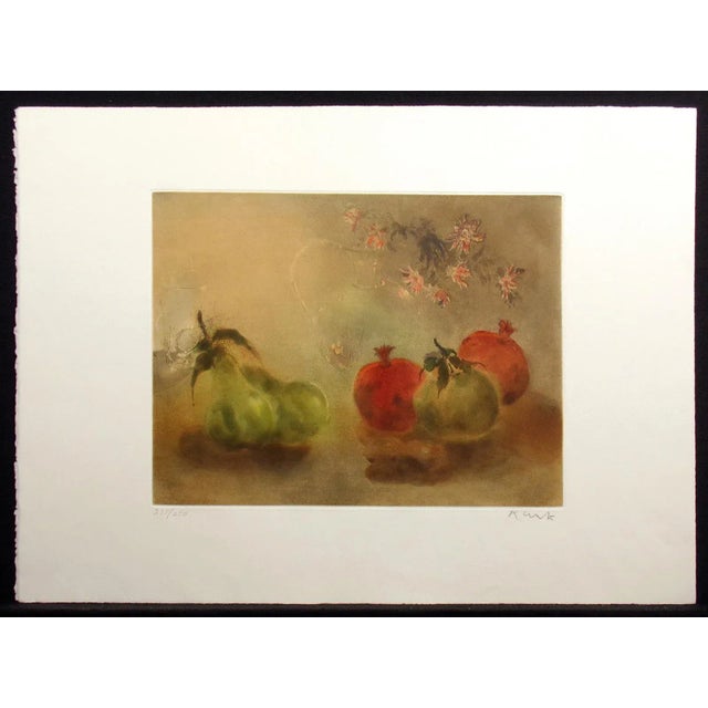 Limited edition etching on Arches paper of a still life of pomegranates and pears by late Indian artist Kaiko Moti . Hand...