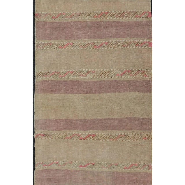 Mid 20th Century Vintage Hand Woven Turkish Kilim Runner With Stripes Purple Taupe and Tan For Sale - Image 9 of 11