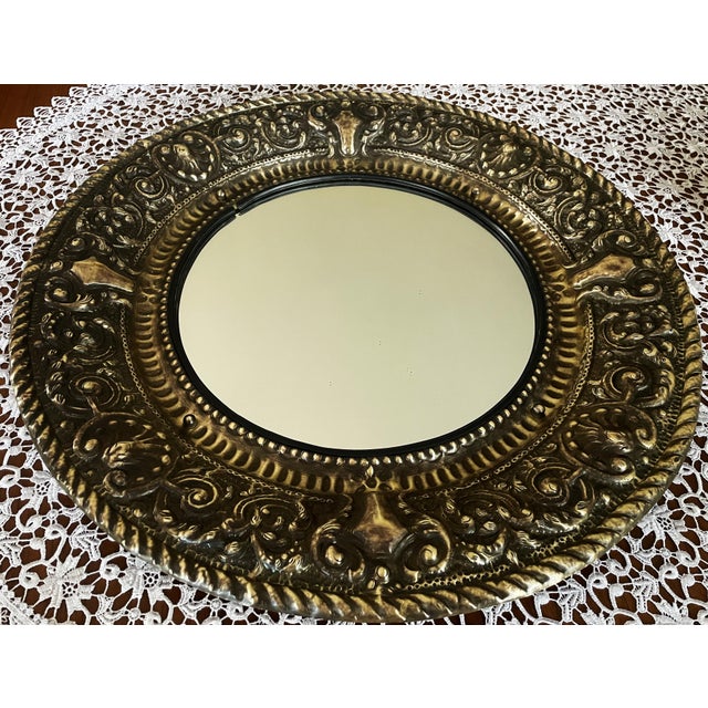 French-Style Round Mirror with Brass Frame, 1970s For Sale - Image 15 of 18