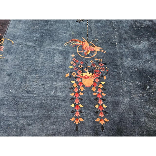 Antique Chinese Art Deco Rug, Hand-Knotted Wool Pile, Phoenix Motif Design, French Blue & Navy, 10' X 17’ For Sale - Image 14 of 17