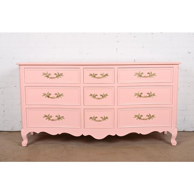Kindel Furniture French Provincial Louis XV Pink Lacquered Dresser, Newly Refinished For Sale - Image 12 of 12