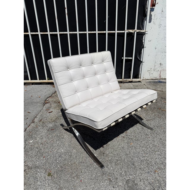 Ludwig Mies Van Der Rohe White Leather Barcelona Chairs for Knoll - A Pair For Sale - Image 17 of 18