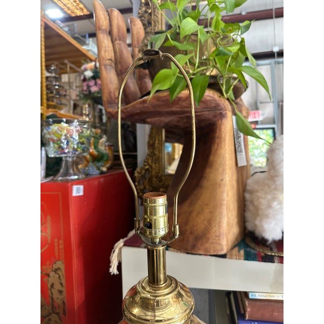 Mid-Century Modern Vintage Round Brass Detailed Etched Lamp With Floral Details For Sale - Image 3 of 9