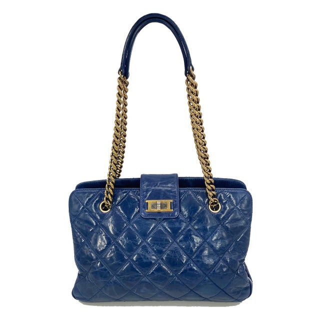 Chanel Blue Glazed Calfskin Quilted Tote Bag For Sale - Image 12 of 12