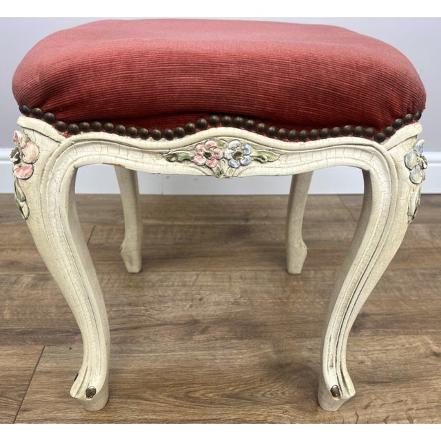 Vintage French Upholstered Ottoman For Sale - Image 4 of 13