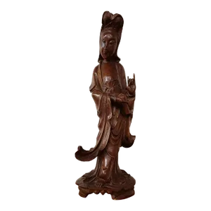 Circa 1970 Chinese Cultural School Kwan Yin Performing Blessing Ritual Boxwood Carving