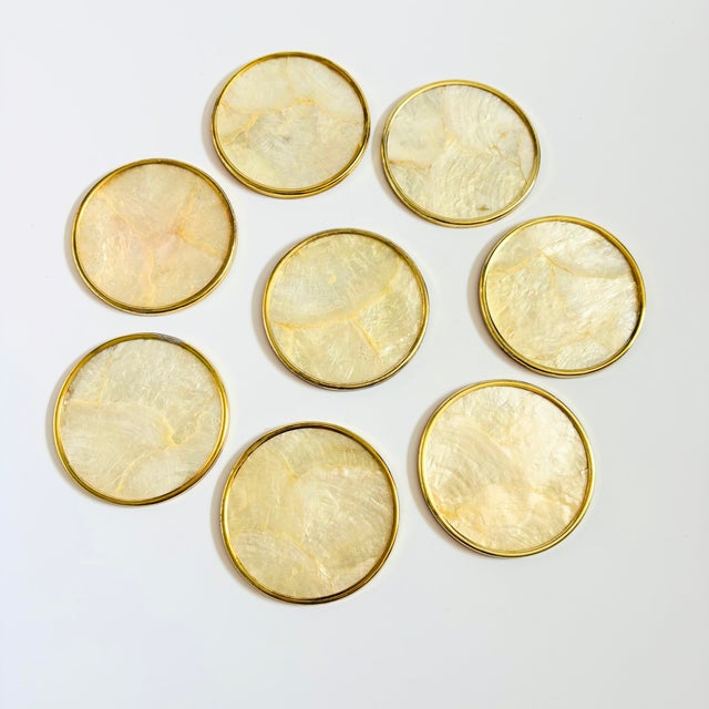 Late 20th Century Vintage Capiz Shell Coasters - Set of 8 For Sale - Image 5 of 8