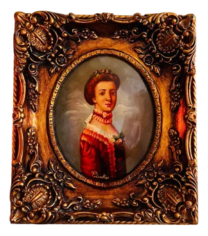 Lady with Roses Portrait, Painting on Wood, Framed