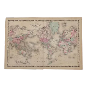 1864 Map of the World on Mercator Projection by Johnson