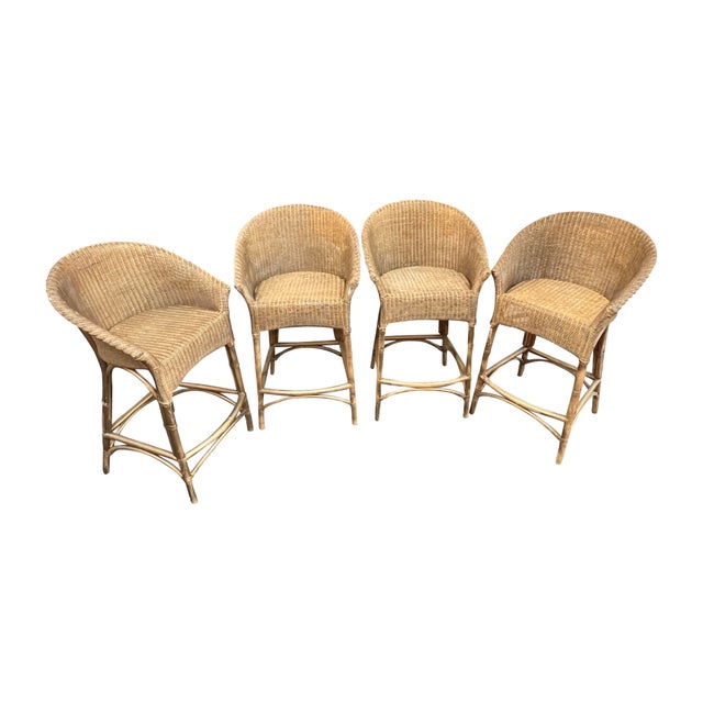 Mid 20th Century Wicker Rattan High Bar Stools Set of 4 Chairish