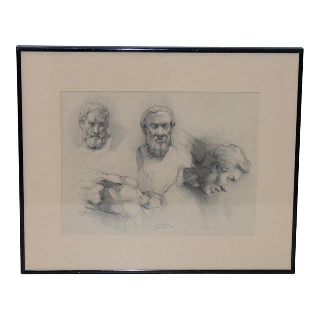 Vintage Male Portrait Studies in Graphite by Mystery Artist C.1920s For Sale