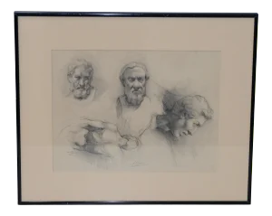 Vintage Male Portrait Studies in Graphite by Mystery Artist C.1920s