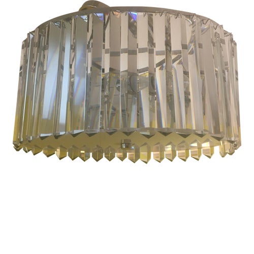 Venini Style Crystal Prism and Chrome Oval Chandelier