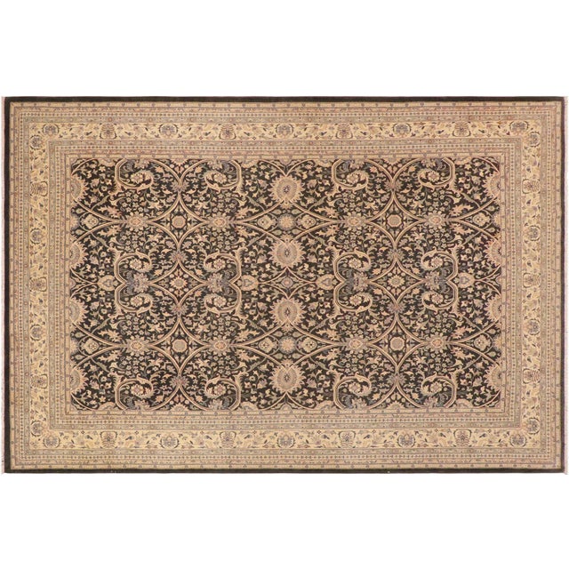 Beige Floral Charcoal/Beige Wool Rug - 9'0'' X 12'2'' For Sale - Image 8 of 10