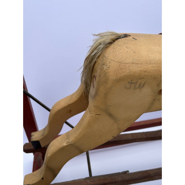 Antique Horse, early 19th century gliding rocking horse, beautiful glass eyes, leather ears, and felt saddle, in good...