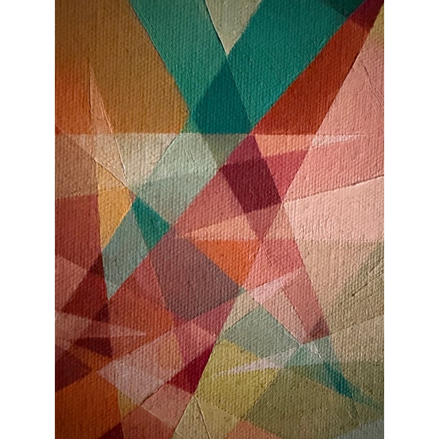 Wood 1970s Colorful Geometric Cubist Painting by Lloyd Johnson For Sale - Image 7 of 11