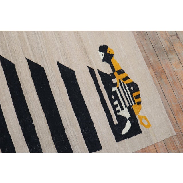 Folk Art Late 20th Century Abstract Penguin Pictorial Persian Flat-Weave - 3'7" x 3'11" For Sale - Image 3 of 6