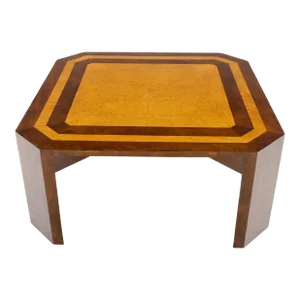 Burl Walnut Birdseye Maple Two Tone Square Cut Corner Coffee Center Table