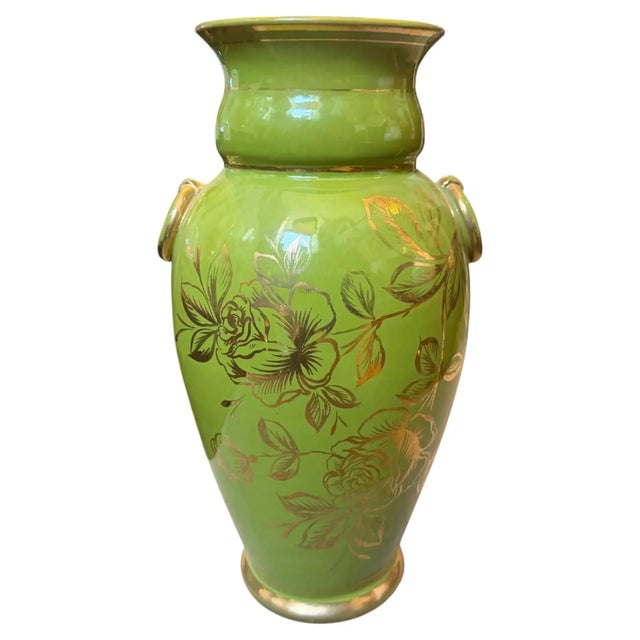 Ceramic 1950s Mid-Century Modern Apple Green and Gold Ceramic Vase From Sesto Fiorentino For Sale - Image 7 of 12