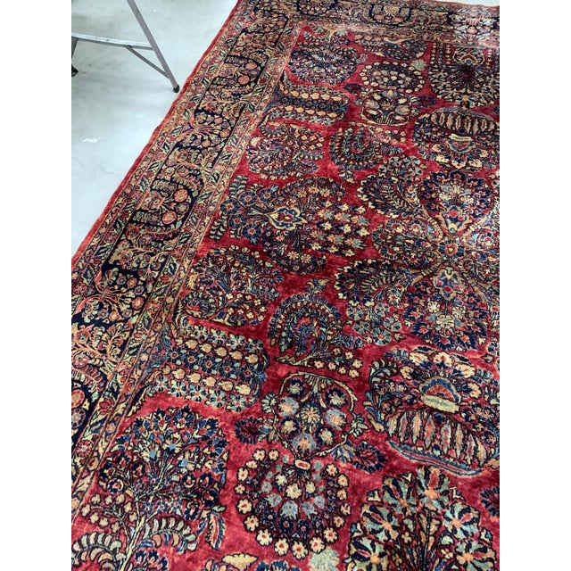 Navy Blue 1920s, Handmade Antique Persian Sarouk Rug 9.1' X 11.6' For Sale - Image 8 of 10