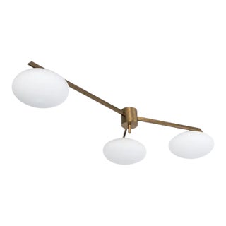 Trade Purchase: Vintage Angelo Lelli Style Italian Brass and Opaline Pendant Light For Sale
