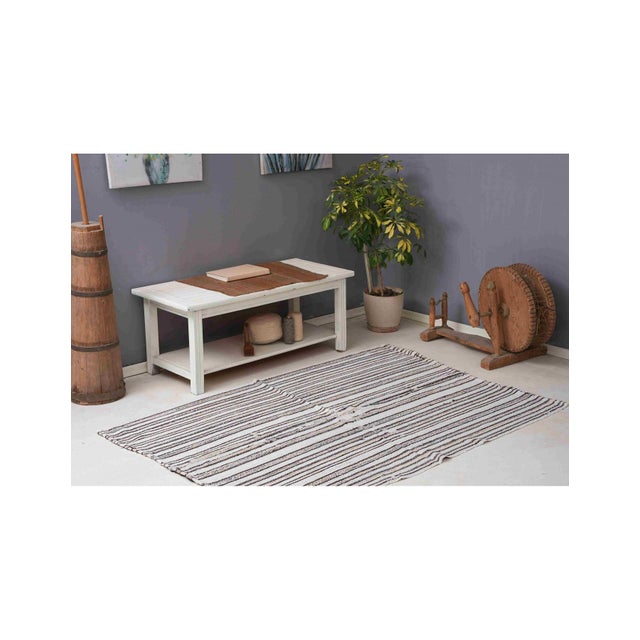 Striped Vintage Turkish Hemp Kilim Rug - 4`7" X 6`4" For Sale - Image 4 of 6