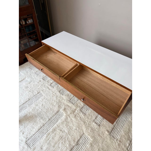 Wood Vintage Mid Century MCM Walnut 6-Drawer Dresser With White Laminate Top For Sale - Image 7 of 13