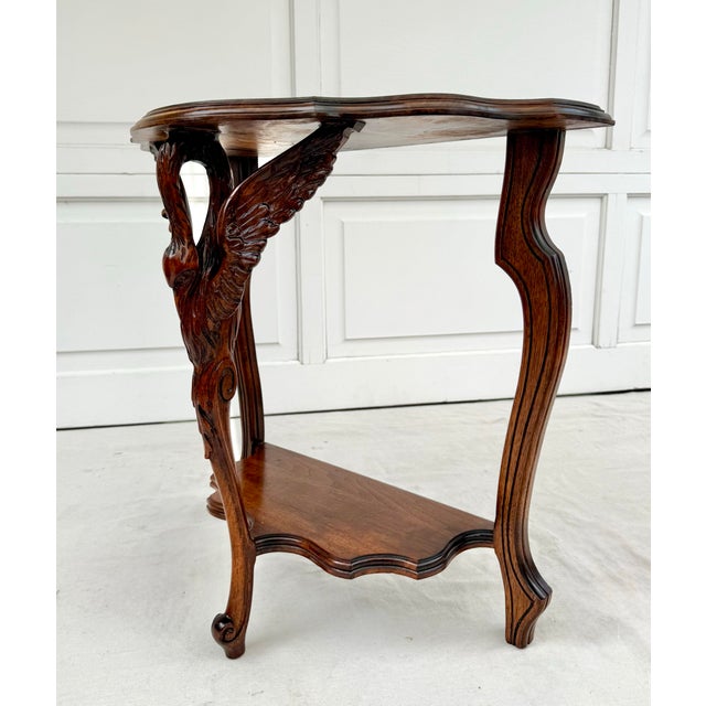 Early 20th Century Early 20th C. Carved Swan Demi-Lune Console or Side Table For Sale - Image 5 of 11