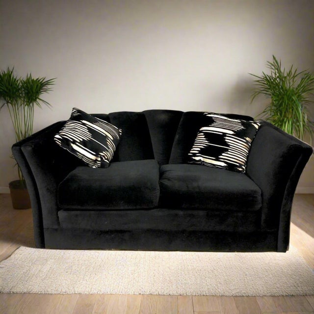 1970s Black Clamshell Back Loveseat For Sale - Image 4 of 7
