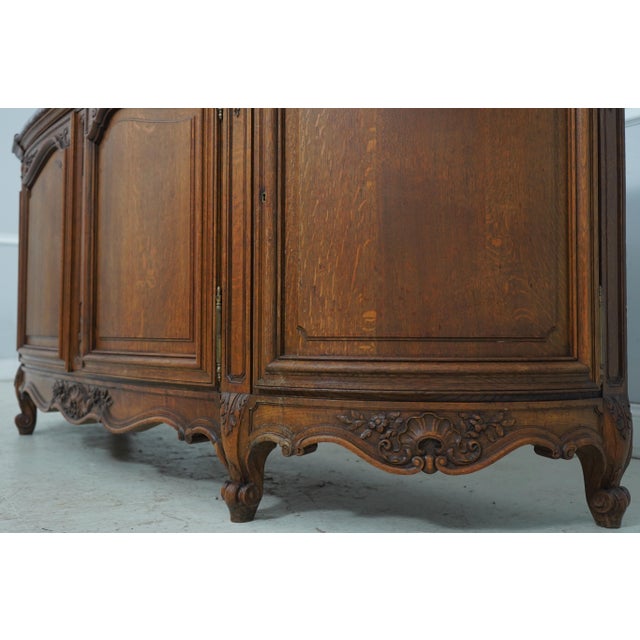 Maison Gouffe Vintage French Oak 4 Door Marble Top Console For Sale - Image 11 of 18
